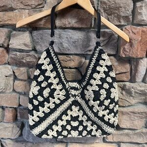 Black and Cream Crochet Shoulder Bag